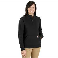 Women's Relaxed Fit Midweight Quarter-Zip Mock-Neck Sweatshirt: BLK