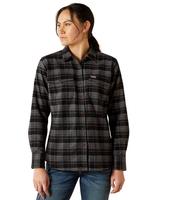 ARIAT WOMEN'S REBAR FLANNEL DURASTRETCH LONG SLEEVE BUTTON DOWN WORK SHIRT: BLK
