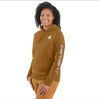 Carhartt  Women's Relaxed Fit Midweight Logo Sleeve Graphic Hoodie: BRN